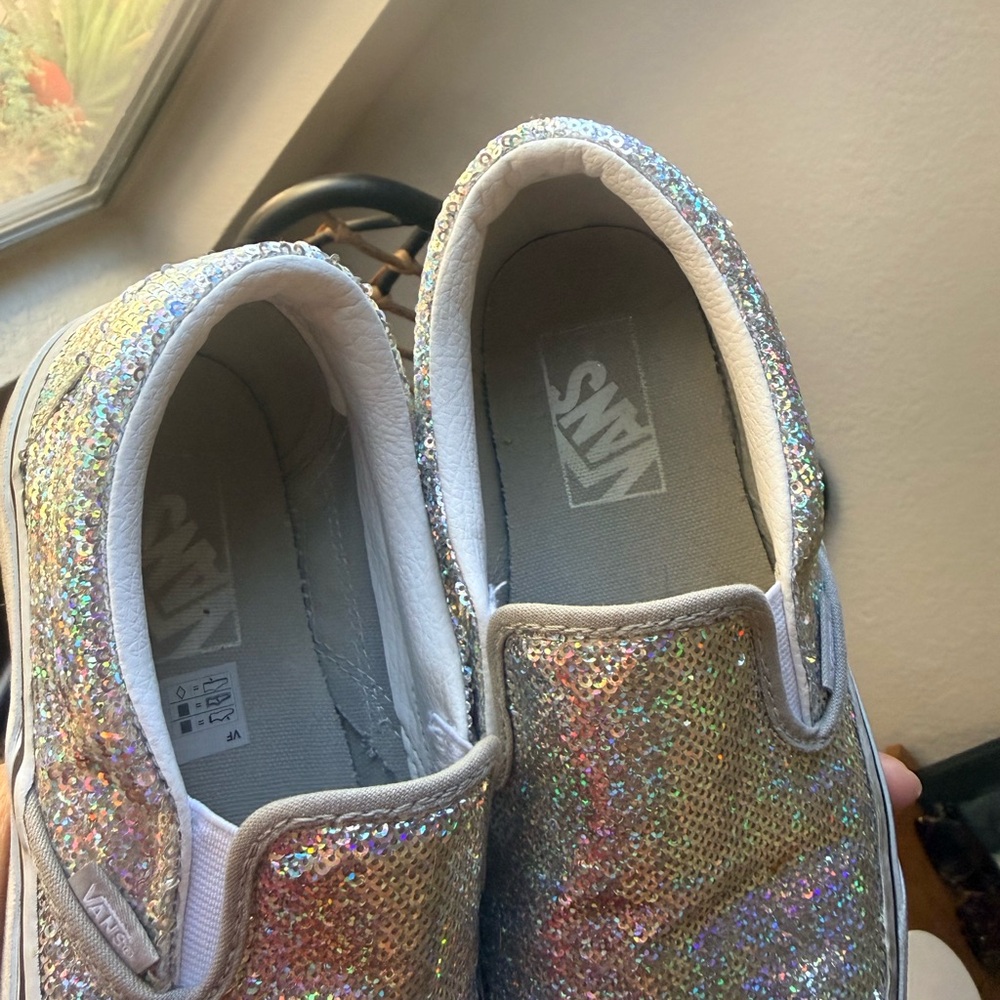 Vans Women’s Holographic Sequin Slip-On Sneakers - Silver Iridescent - Picture 2 of 3